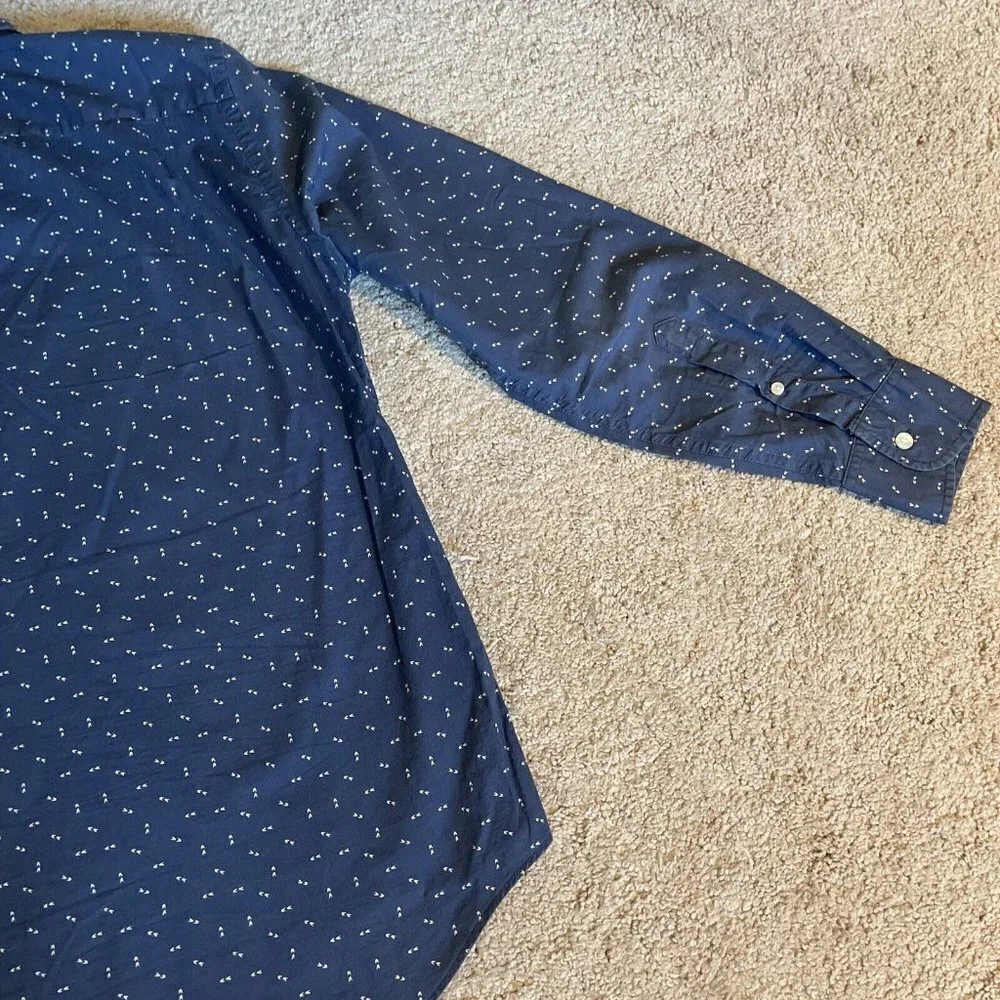 J. Crew Mens Quality Woven Shirt Navy Print Long Sleeve Button Down Sz Small S